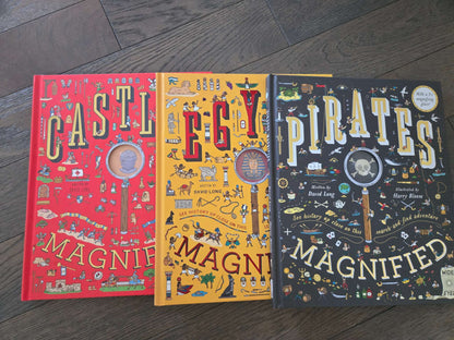 3 Books with magnified glasses for i spy