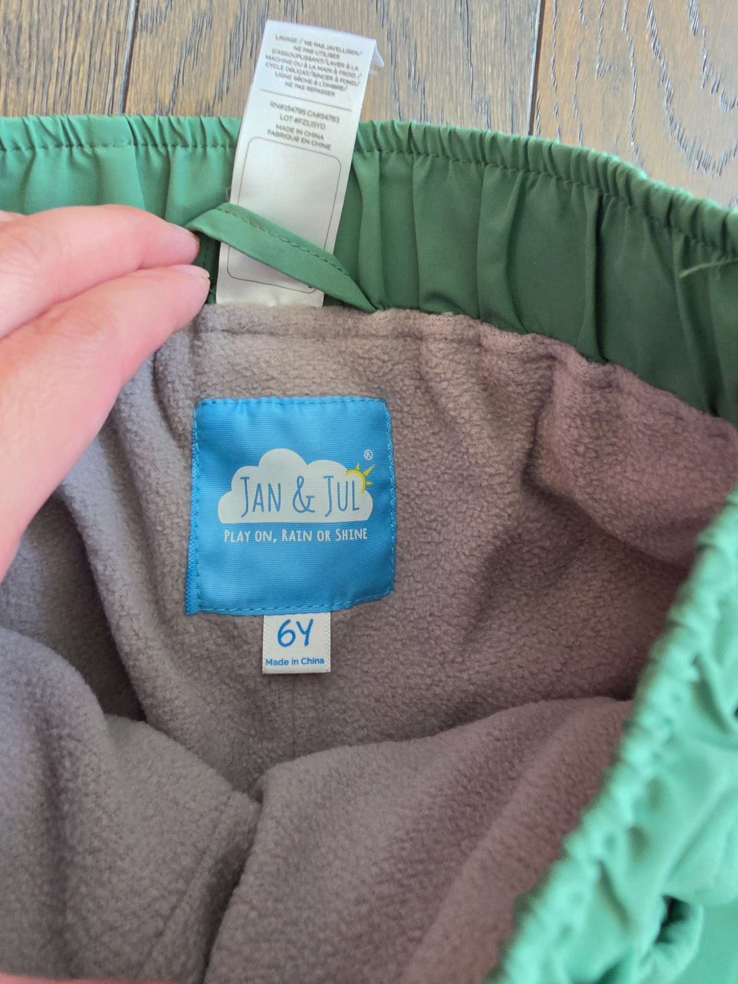 Jan &Jul-Kids Fleece Lined Rain Pants | Fern Green EUC 6T, Kids 6/6X