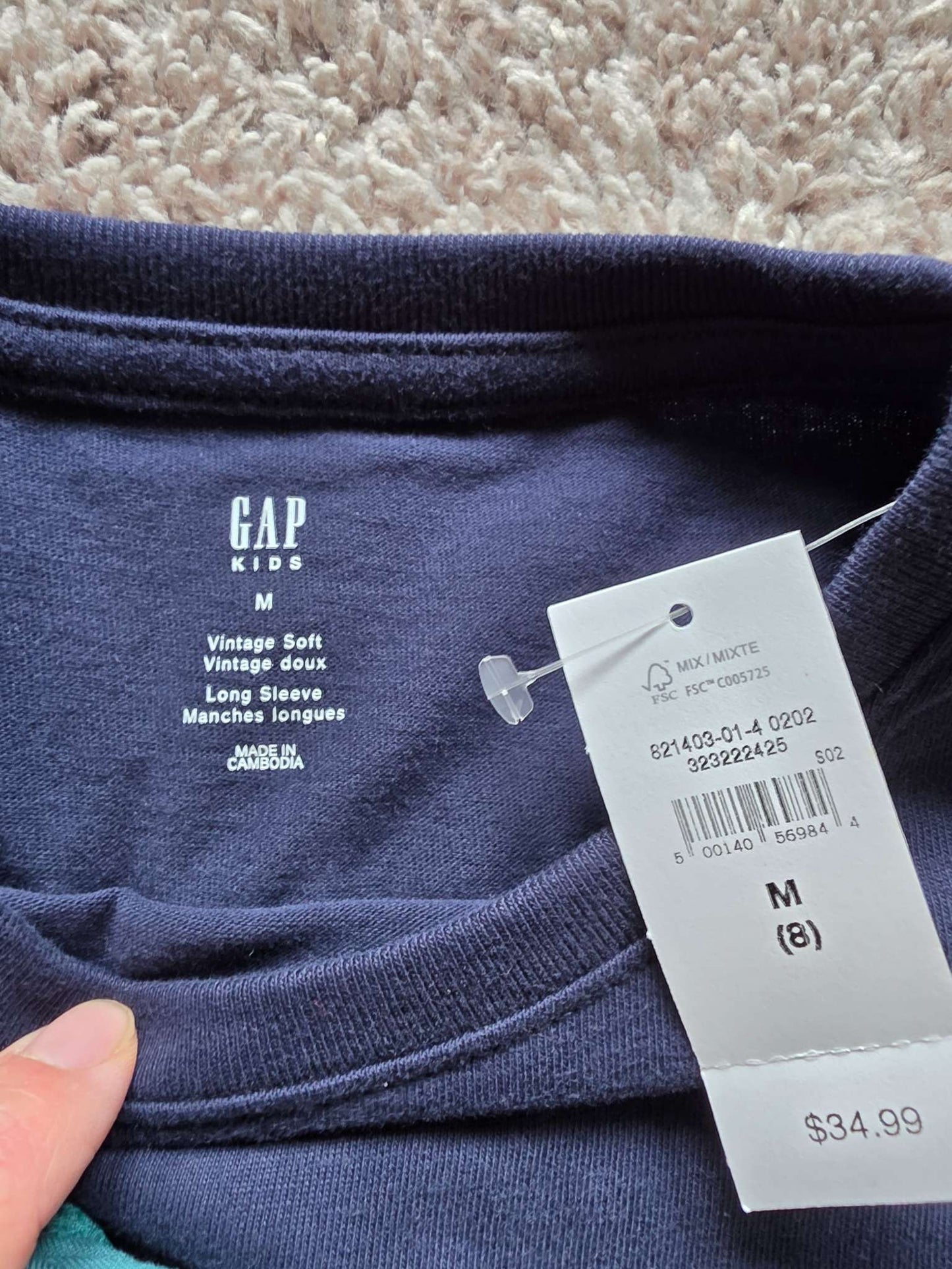 3Pcs Brand New Tops 8T- 2Long Sleeves and 1 T shirt  (GAP and Old Navy), Kids 8
