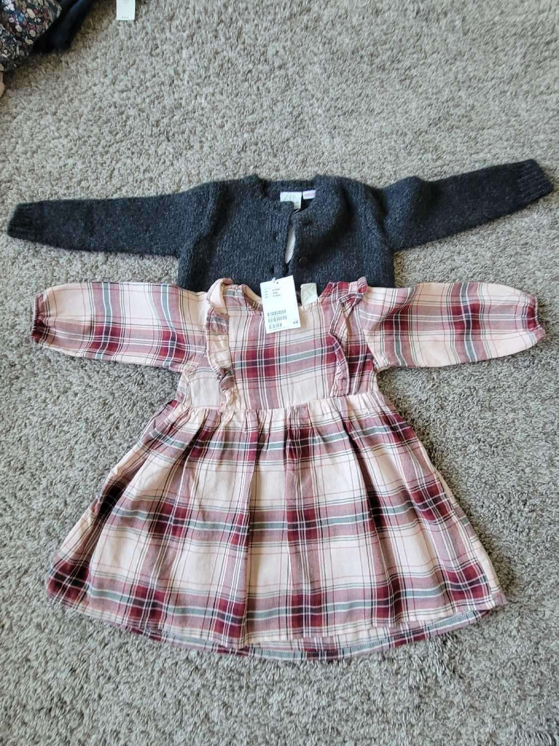 2 Pcs Outfit- H&M Dress and Zara Cardigan, Kids 12 Month (9-12M)