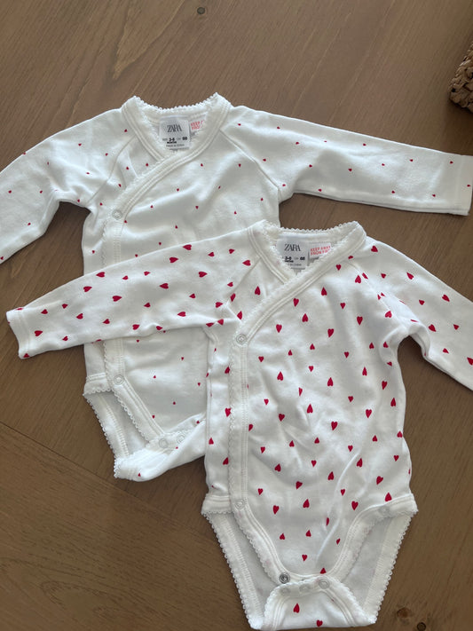 Zara Baby Heart Bodysuits - Set of 2 , Kids 6 Month (3-6M)