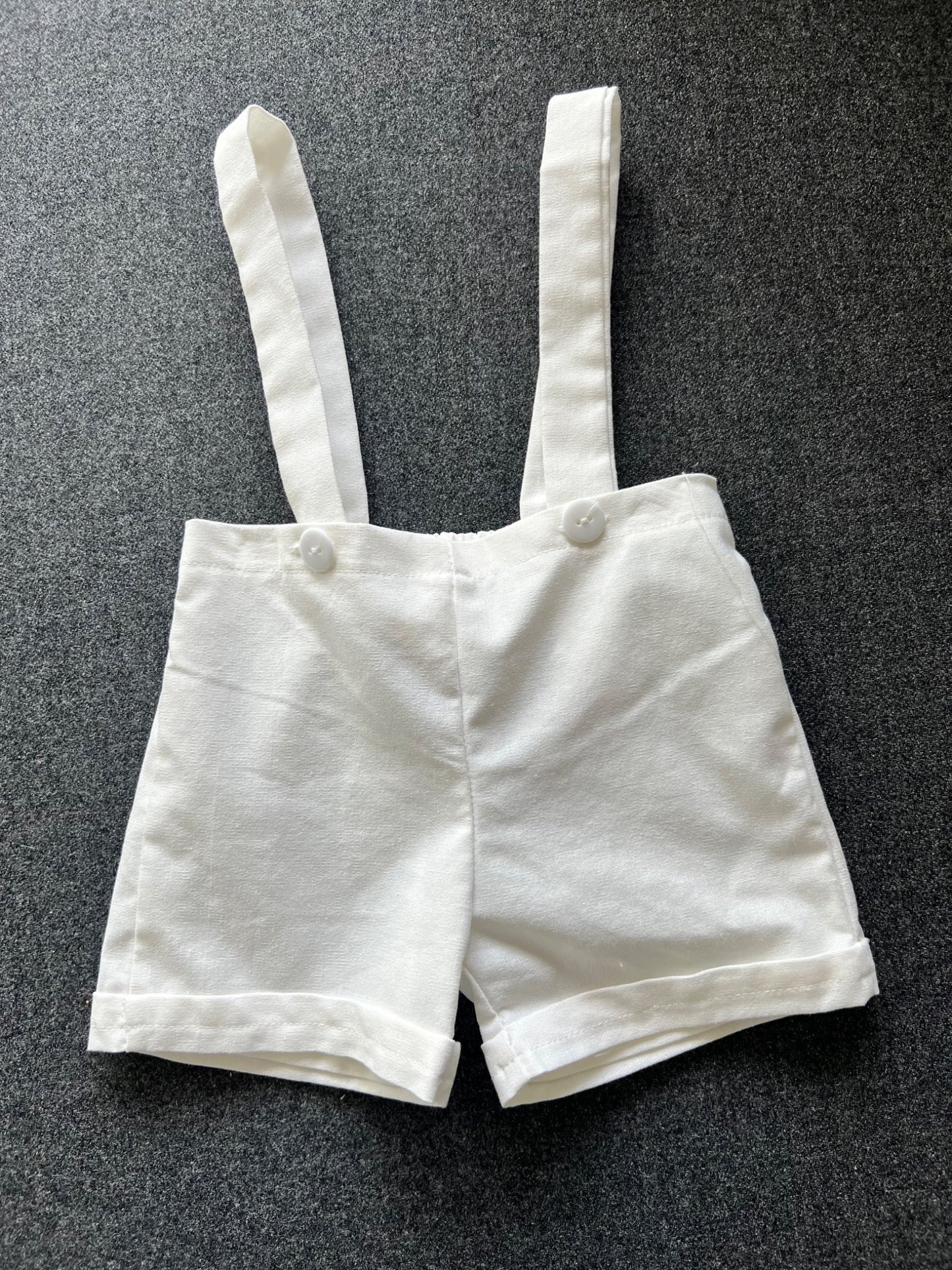 Infant/toddler shorts with button adjusted shoulder straps, worn once, great for baptism, Kids 12 Month (9-12M)