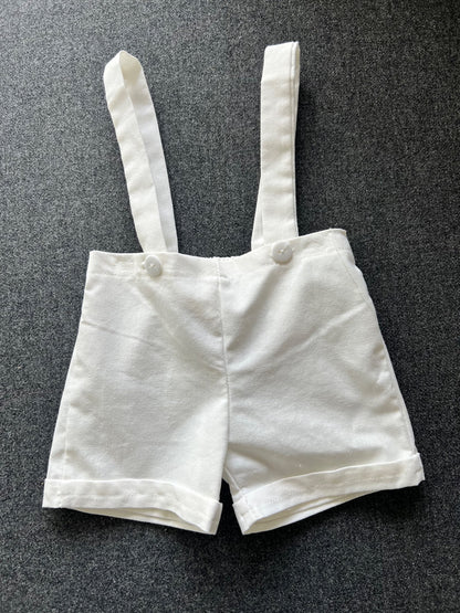 Infant/toddler shorts with button adjusted shoulder straps, worn once, great for baptism, Kids 12 Month (9-12M)