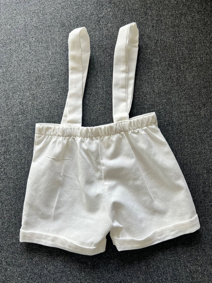 Infant/toddler shorts with button adjusted shoulder straps, worn once, great for baptism, Kids 12 Month (9-12M)