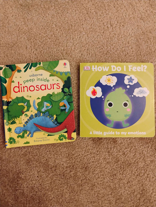 Usborne peek inside dinosaur and feelings book bundle