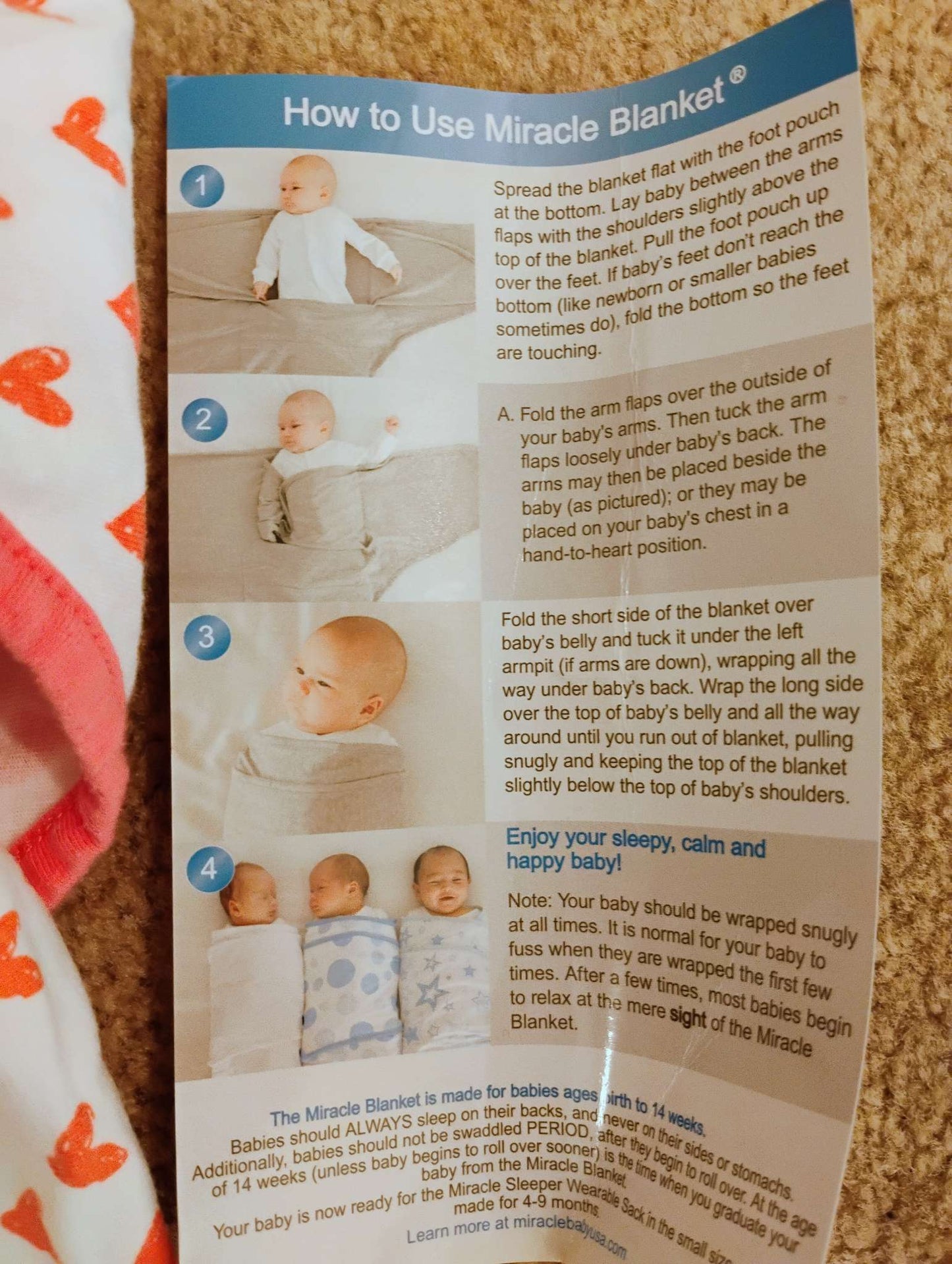 Miracle blanket swaddle , 0-3 Months (Newborn)