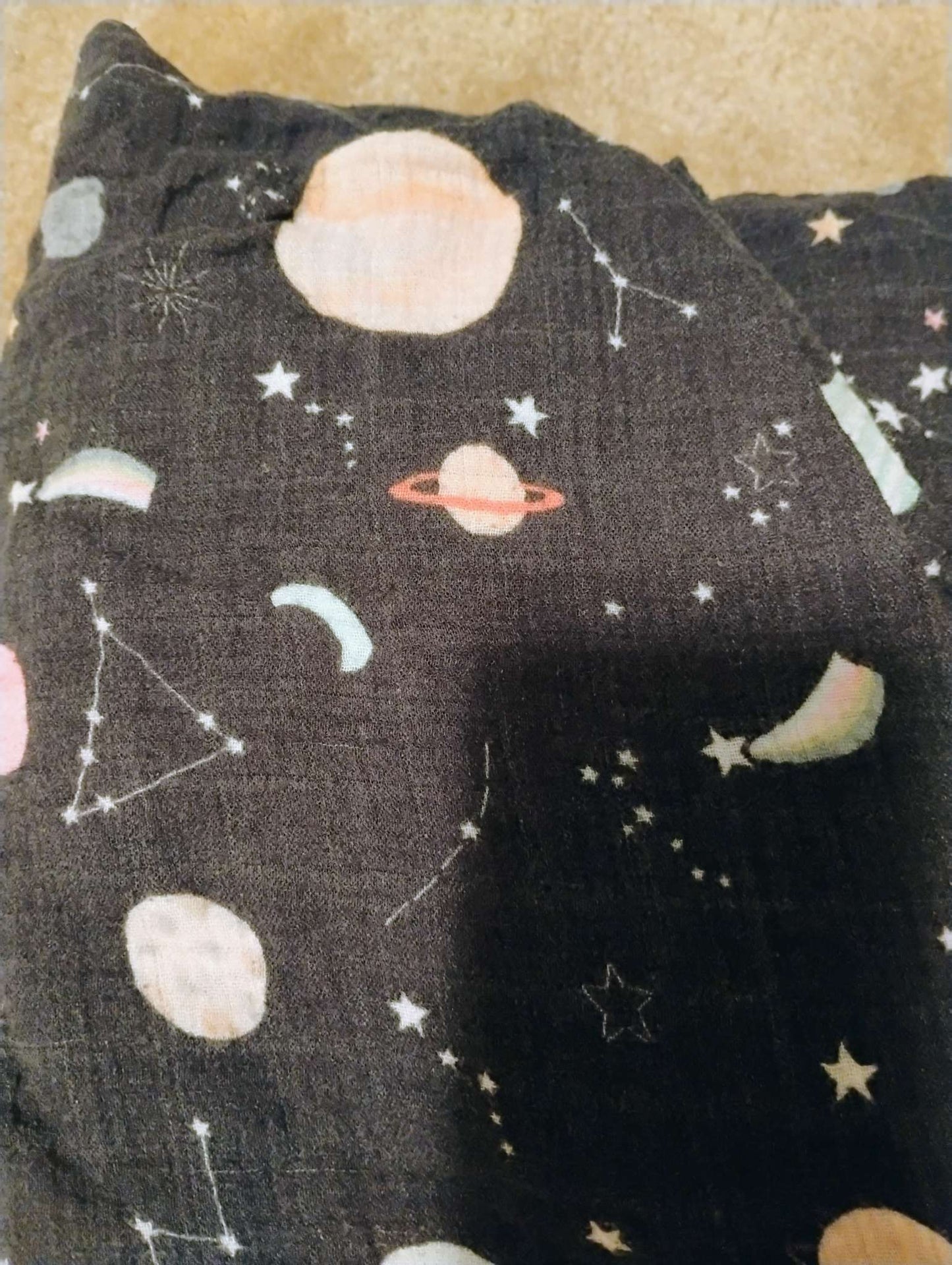 Lou Lou lollipop muslin crib sheet, space themed