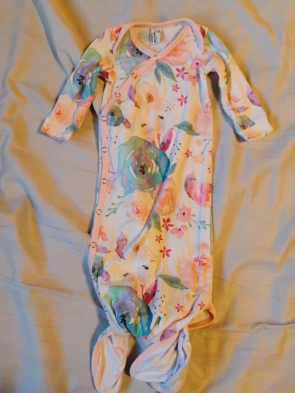 Copper pearl knotted gown newborn size bloom print, Kids Newborn