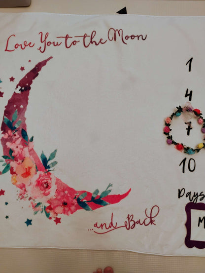 Love you to the moon milestone blanket