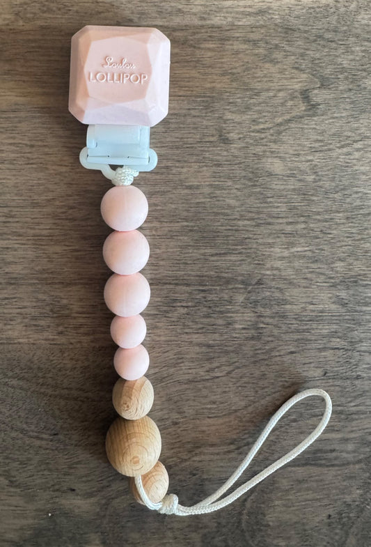 Loulou Lollipop Pink Quartz Pacifier Clip