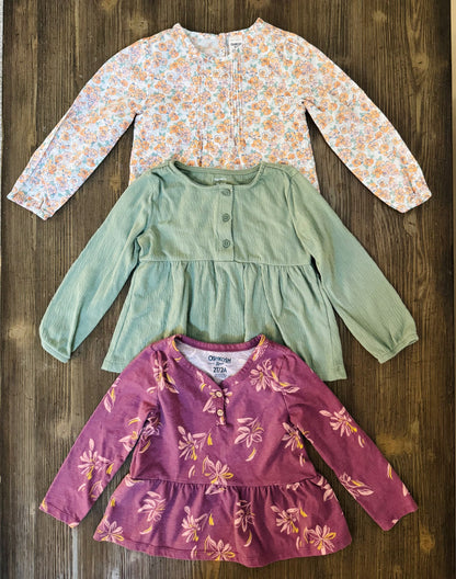 3 Pack Toddler Girl Tops , Kids 2T