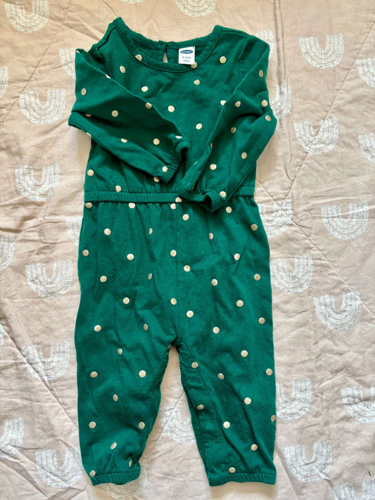 Green and Gold Polka Dot Romper, 6-12 months, Old Navy, Kids 9 Month (6-9M)