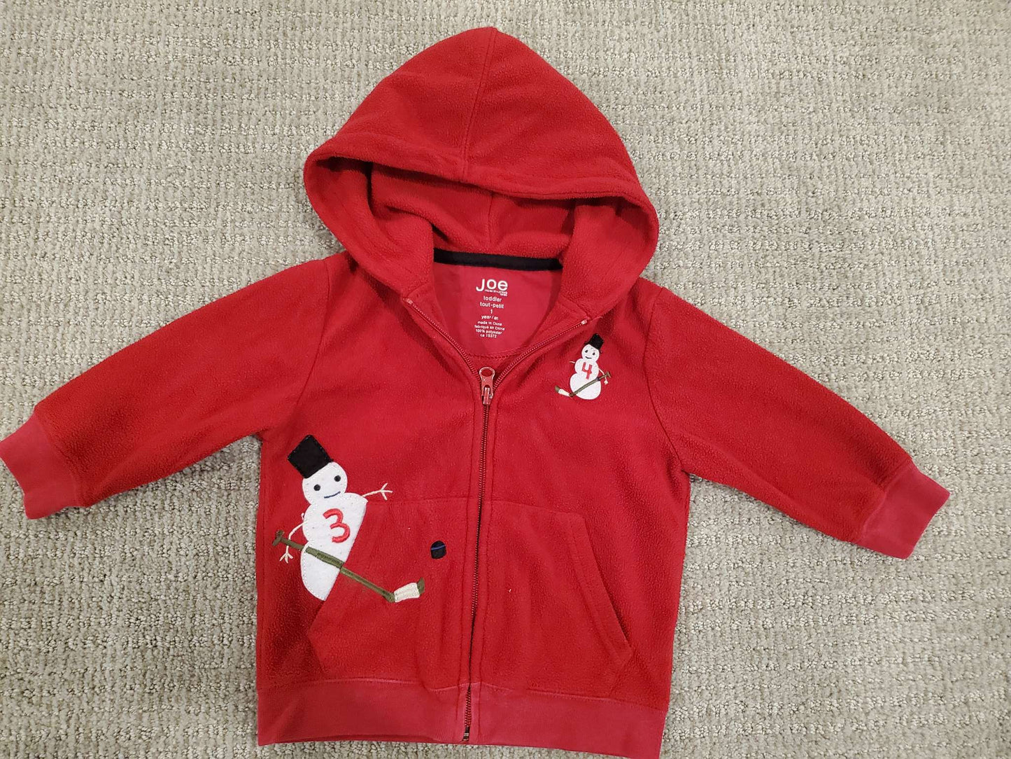 Joe Fresh - Baby Red Christmas Themed Hoodie - Toddler 1yo, Kids 12 Month (9-12M)