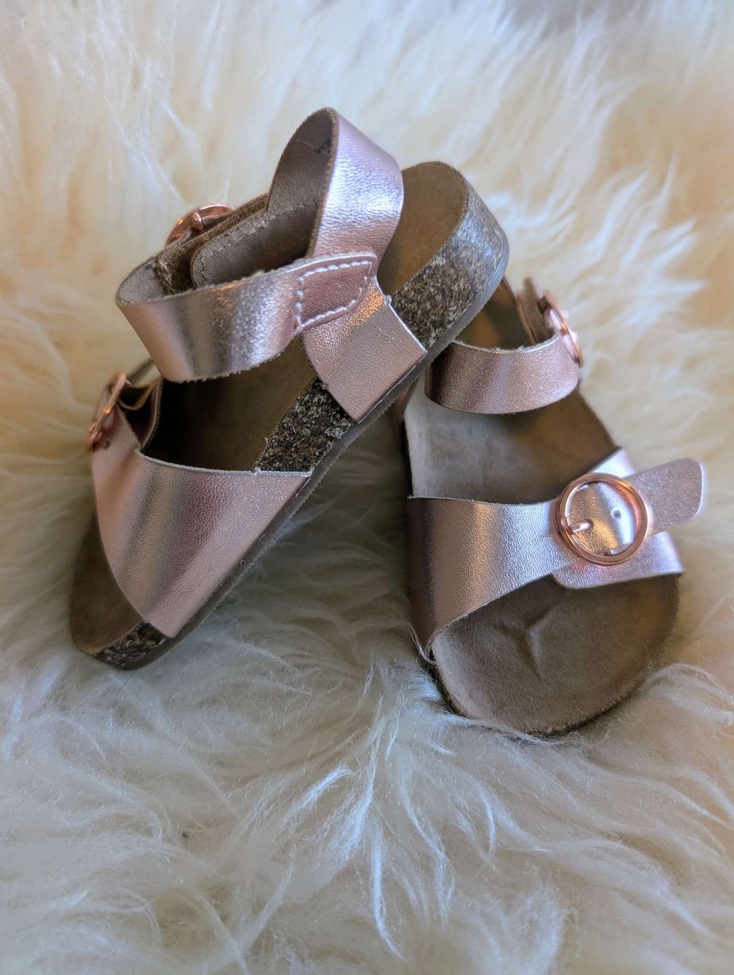 Rose Gold "Birkenstock" style Sandals - 6T, Shoes 6 (Walkers:12-24 mth)