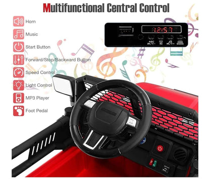 Red Ride-on Truck, with remote control and seatbelt, music, and headlights (Retails, $259.99)