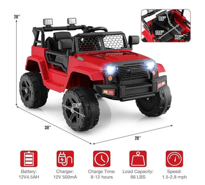 Red Ride-on Truck, with remote control and seatbelt, music, and headlights (Retails, $259.99)