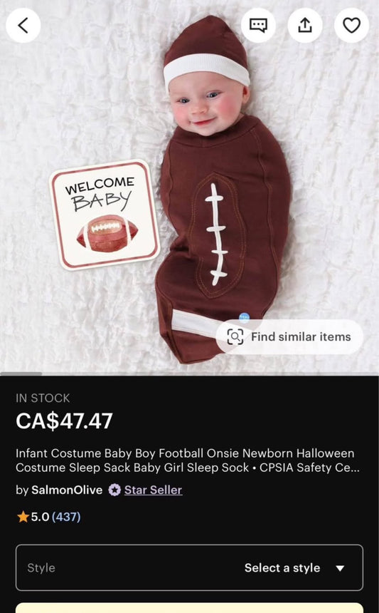 Newborn football costume (never worn), Kids Newborn
