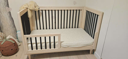 Babyletto Lolly Washed Natural & Black Wood 3-in-1 Convertible Baby Crib with Toddler Bed Conversion Kit