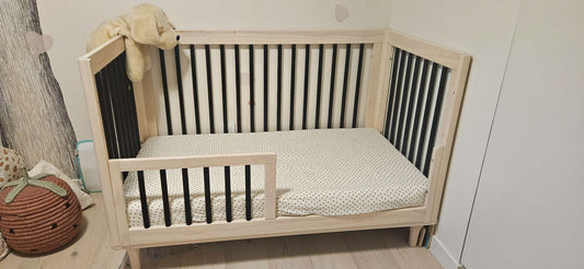Babyletto Lolly Washed Natural & Black Wood 3-in-1 Convertible Baby Crib with Toddler Bed Conversion Kit