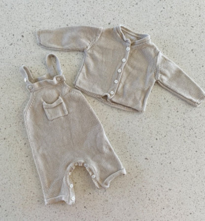 Newborn Outfit Button Overalls & Sweater Cardigan , Kids 3 Month (0-3M)