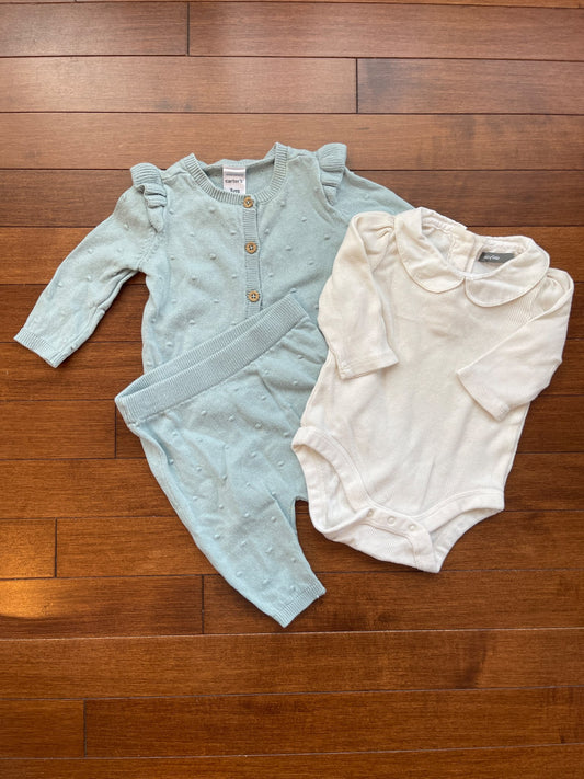 Blue Knit Sweater Set, Kids 3 Month (0-3M)