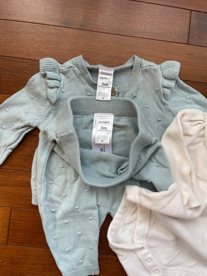 Blue Knit Sweater Set, Kids 3 Month (0-3M)