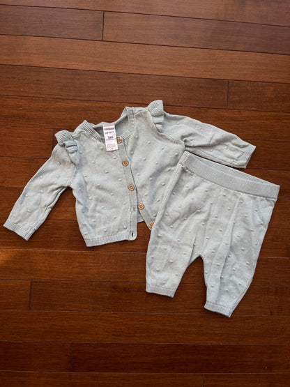 Blue Knit Sweater Set, Kids 3 Month (0-3M)