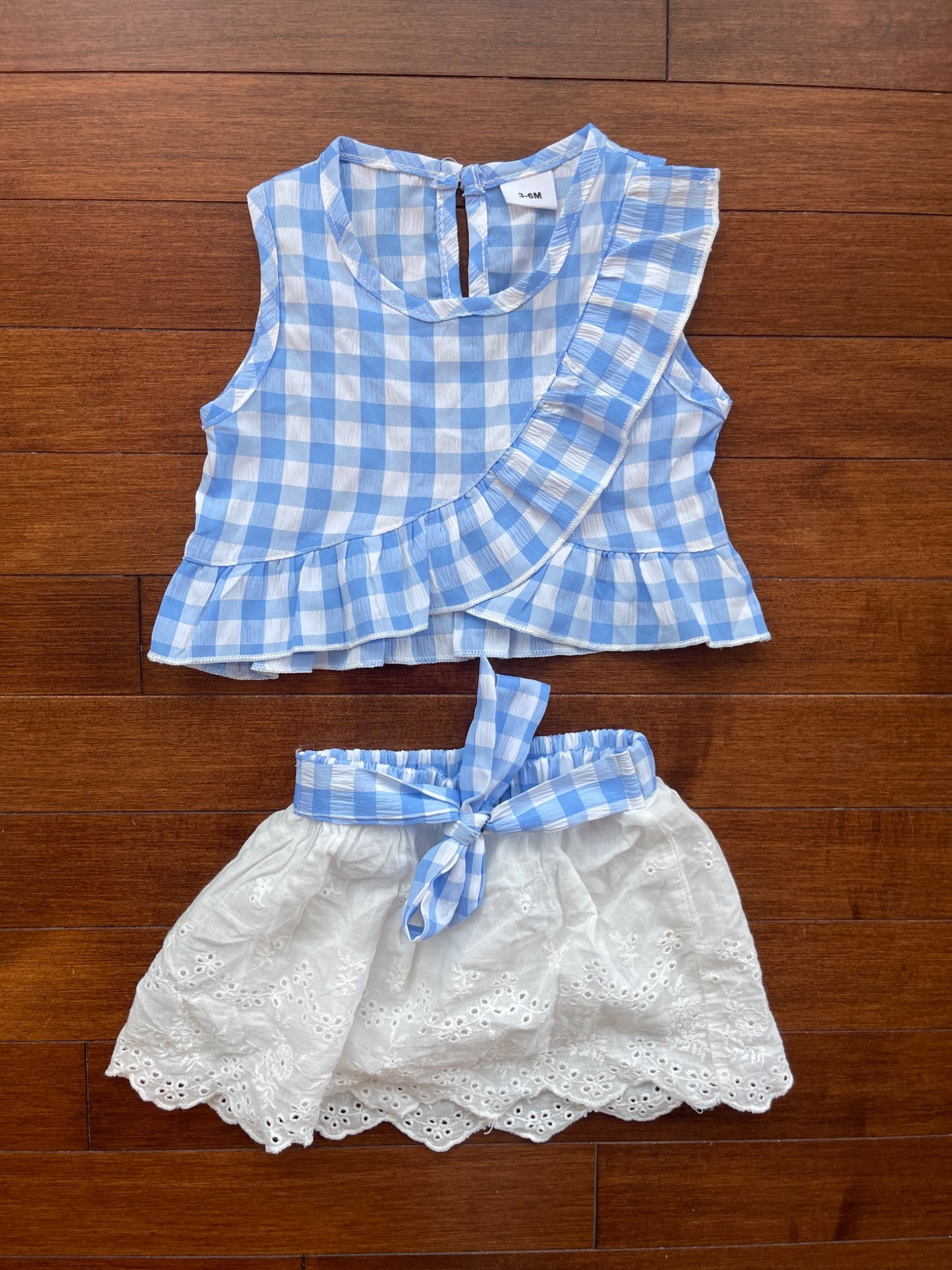 Blue Gingham Skirt Set, Kids 6 Month (3-6M)