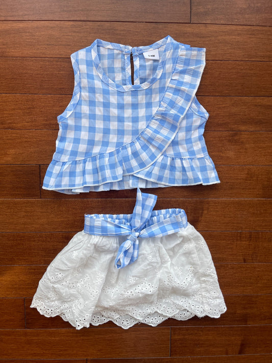 Blue Gingham Skirt Set, Kids 6 Month (3-6M)