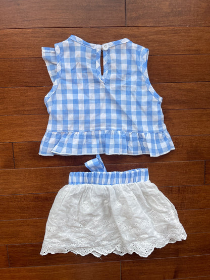 Blue Gingham Skirt Set, Kids 6 Month (3-6M)