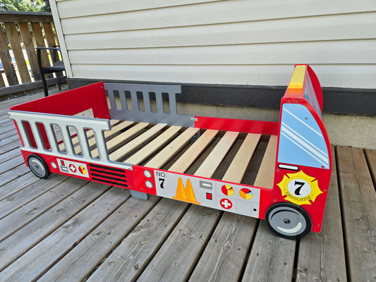 Fire Truck Toddler Bed with free crib mattress (and paw patrol crib sheet)