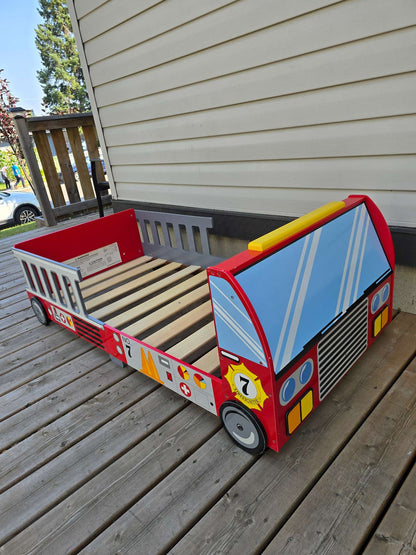 Fire Truck Toddler Bed with free crib mattress (and paw patrol crib sheet)