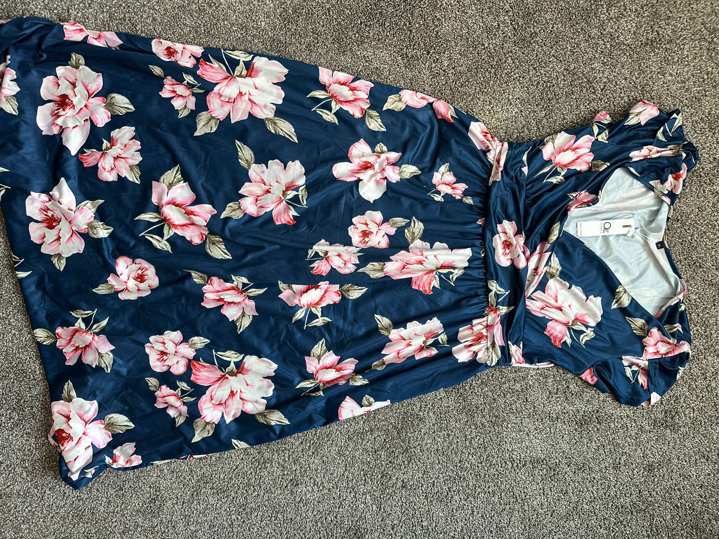 Blue with Pink Flowers Maternity Maxi Dress, Maternity XL (16-18)