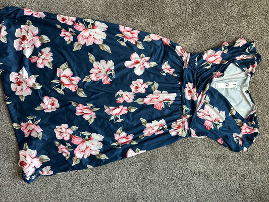 Blue with Pink Flowers Maternity Maxi Dress, Maternity XL (16-18)