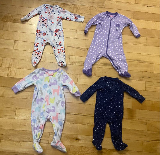 Zipped Footie Pajamas 4-Pack, Animal, Flower, & Pattern Themes, Carter's & Tuffy, 9 Month