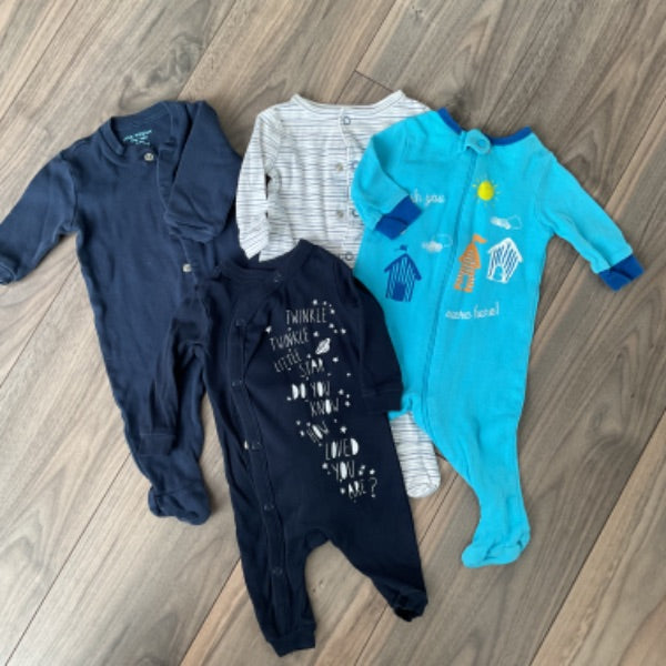 Baby Boy Sleepers, 2 Navy, 1 Blue and 1 Stripe, Kids 3 Month (0-3M)