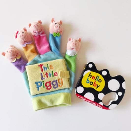 This Little Piggy finger puppet book & Hello Baby high contrast board book