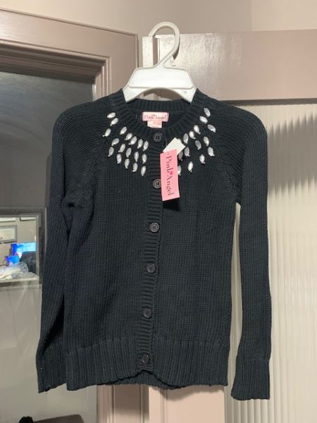 Black Button Up Cardigan. Pink Angel. Size 10.