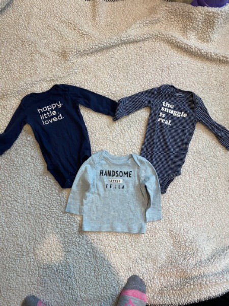 Set of 3 “sayings” long sleeve baby boy tops 6 month carters brand, Kids 6 Month (3-6M)