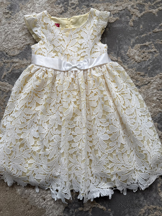 Princess Faith size 6 yellow liner with white lace dress, Kids 6/6X