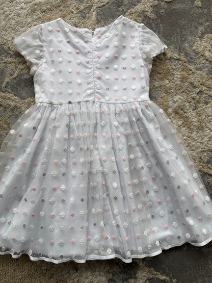 Mayoral size 6 lilac lace dress with pink, white and silver dots dress, Kids 6/6X