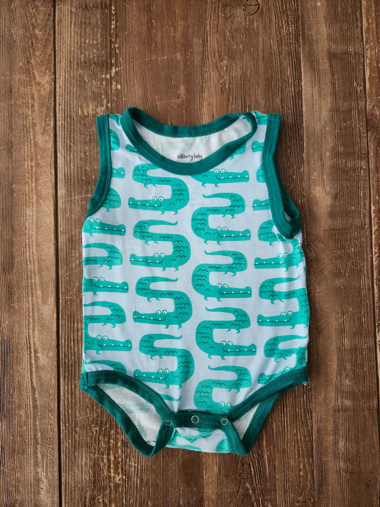 Bamboo tank alligator bodysuit, 6-12 months, EUC, Silkberry Baby, Kids 9 Month (6-9M)