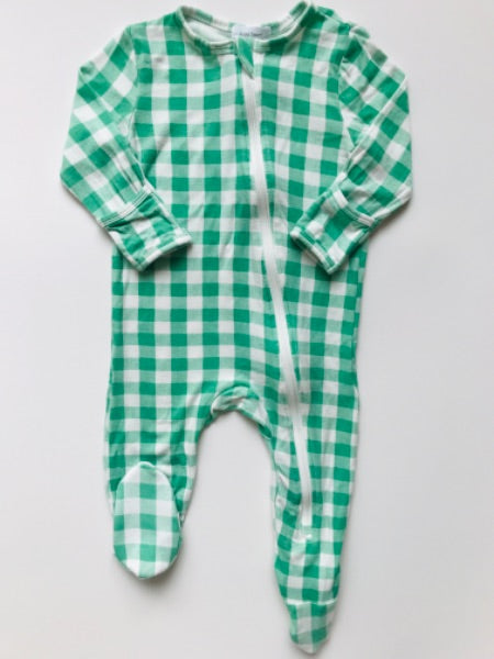 Angel Dear Green Plaid Zip Footed Sleeper, Kids 9 Month (6-9M)