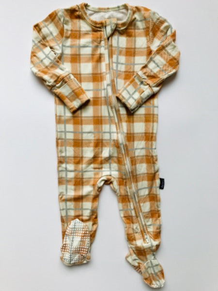 Belan.J Orange Plaid Zip Footed Sleeper, Kids 9 Month (6-9M)