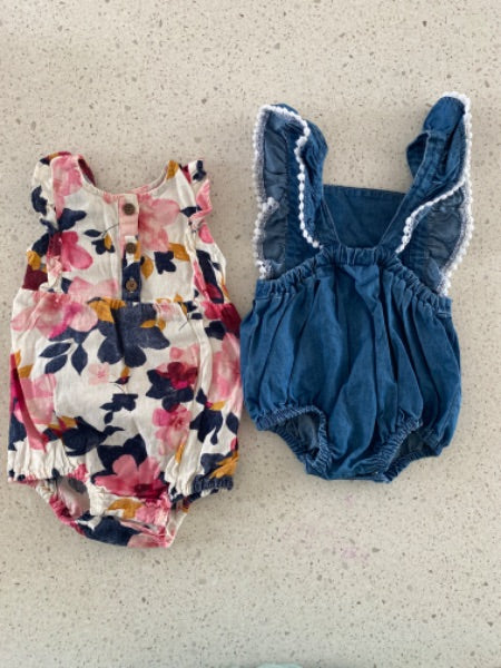 2 Baby Girl Romper Suits (6-12m) , Kids 9 Month (6-9M)