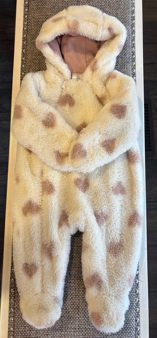 Fuzzy Snowsuit with Hearts, Kids 12 Month (9-12M)