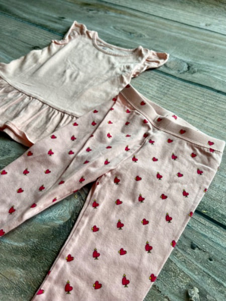 BabyGap size 2 girls pink peplum top and hearts leggings, Kids 2T