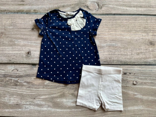 H&M size 2-4 girls navy white polka dot top and Old Navy size 2 white shorts, Kids 2T