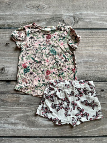 H&M size 2 floral t-shirt and butterfly shorts outfit, Kids 2T