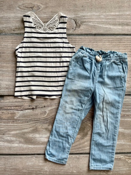 BabyGap size 3 girls chambray pants and H&M size 2-4 striped tank top, Kids 3T